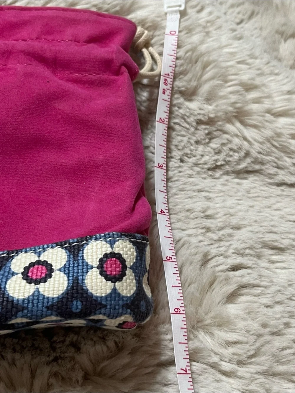 Spartina 449 Hot Pink Drawstring Pouch with Floral Trim NWT 02-04R